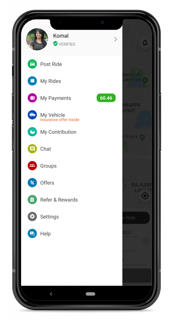 Quick Ride app home Screen