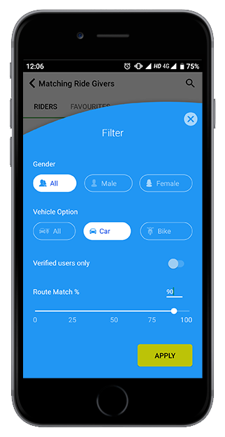 Filtering car and bike ride givers